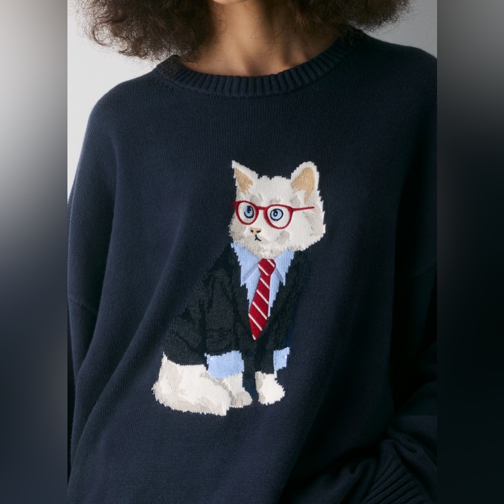 NWT - Aritzia Sunday Best Peggy Icon Cat Sweater - XS - Admiral/White - Picture 4 of 7